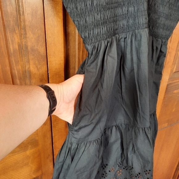 🛍 NWT GAP Flutter Sleeve Eyelet Mini Dress black smocked top size large petite - Picture 8 of 16